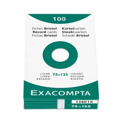 Image de Bristol Exacompta 100x150mm 205g quadrillé perforé Etui de 100 fiches Blanc