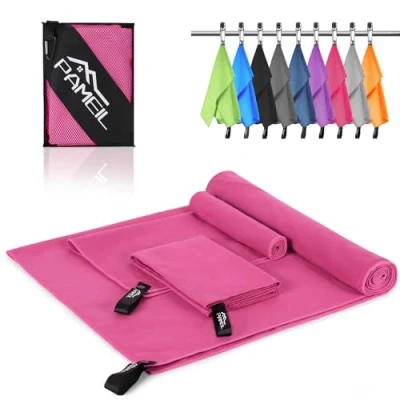 Afbeelding van Pameil Set van 3 microvezel handdoeken (grote badhanddoek 160 x 80 cm + 2 kleine 40 cm), reishanddoek, sneldrogend, microvezel, voor fitness, sauna