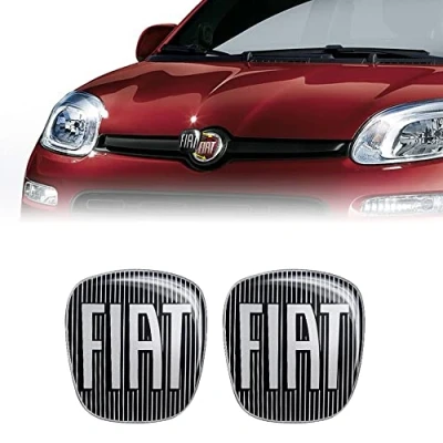 Afbeelding van Fiat 14186F 2 stuks 3D stickers, vervangend logo, zwart, voor panda na 2012, stuks, en achter