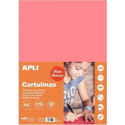 Afbeelding van Apli 14251 50 vellen karton, kleur: Neon roze. Formaat: A4