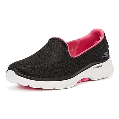 Afbeelding van Skechers Go Walk 6 Big Splash Sneaker voor dames, Zwarte Textiel Roze Trim, 37.5 EU