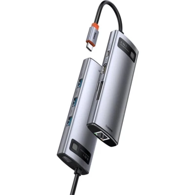 Afbeelding van Baseus 8 in 1 Hub USB C naar HDMI/USB 3.0/USB PD/RJ45/SD/TF Grijs