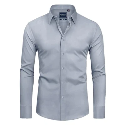 Afbeelding van DEMEANOR Overhemd met lange mouwen voor heren, slim fit, strijkvrij, vrijetijdshemd, Zilvergrijs