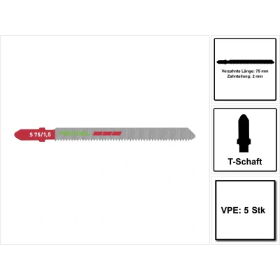 Afbeelding van Festool 204268 S 75/2/5 Decoupeerzaagblad Plastic 75mm (5st)