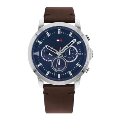 Afbeelding van Tommy Hilfiger Multifunctioneel analoog kwartshorloge voor heren met armband, Bruin, riem