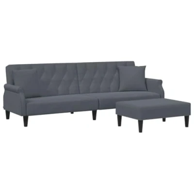 Image de vidaXL Canapé lit à 2 places avec oreillers et repose pied gris foncé3216220