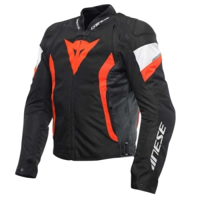 Afbeelding van Dainese Avro 5 Tex motorjack van stof, met schouderbeschermers, heren, zwart/neonrood/wit, 48