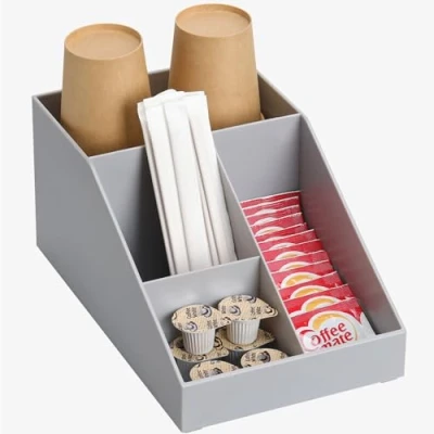 Afbeelding van Navaris organizer voor koffieaccessoires Bakje suiker, melk en theezakjes 4 vakken Zwart