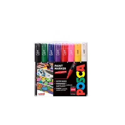Afbeelding van Posca 153544382 verfmarker met inkt op waterbasis en fijne punt, 1 mm, 8 stuks