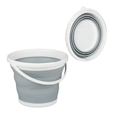 Afbeelding van Relaxdays opvouwbare emmer 10 liter opvouwbaar flexibel voor camping draagbaar grijs