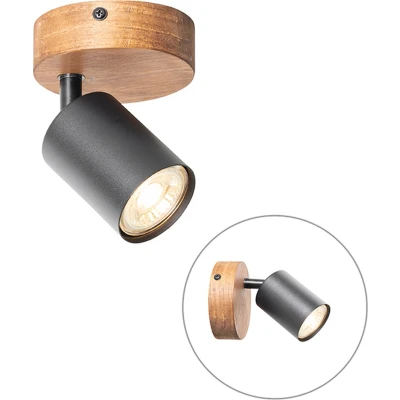 Afbeelding van QAZQA jeana Industriele Wand en Plafondspot Spotje Opbouwspot 1 lichts L 9.5 cm Bruin Industrieel Woonkamer Slaapkamer Keuken
