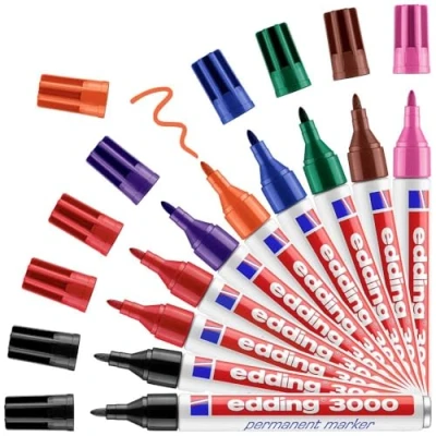 Afbeelding van Edding 4 3000 10999 Permanent marker Zwart, Rood, Blauw, Groen, Oranje, Bruin, Violet, Roze Watervast: Ja