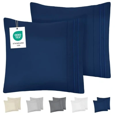 Afbeelding van Dreamzie Kussensloop, 65 x cm, van geborstelde microvezel, Oeko Tex gecertificeerd, zachte kussensloop met geborduurde motieven, donkerblauw, 2 stuks
