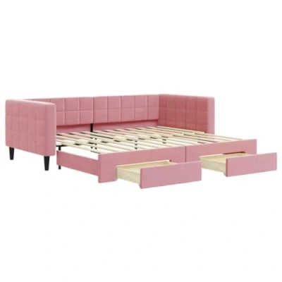 Afbeelding van vidaXL Slaapbank met onderschuifbed en lades 90x200 cm fluweel roze