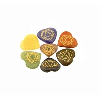 Afbeelding van SET 7 chakra symbolen hartvormige halfedelstenen 3.5 Edelsteen S