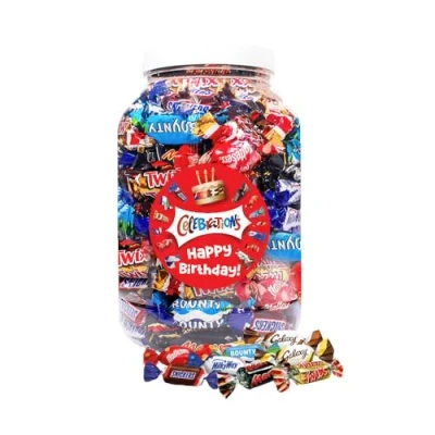 Afbeelding van Mars Celebrations mega chocolademix &quot;Happy Birthday!&quot; verjaardagscadeau Mars, Snickers, Twix, Bounty, Galaxy, MilkyWay &amp; Maltesers 1200g