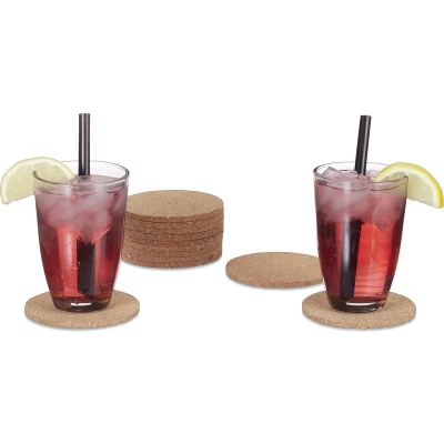 Afbeelding van Relaxdays onderzetters voor glazen kurk 12 stuks glasonderzetter rond bruin