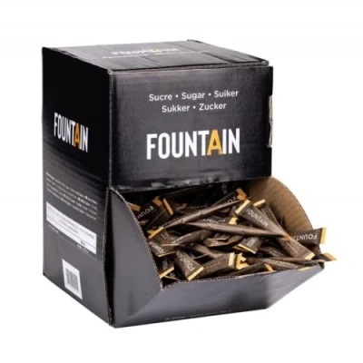 Image de FOUNTAIN STICKS de Sucre 4gr en dosette dans une boîte self service. blanc doses individuelles parfait pour tasse café. X 600 pieces.