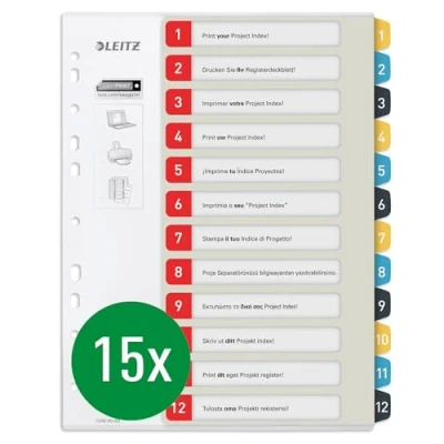 Afbeelding van Leitz 12480000 A4 tabbladen, 1 12 genummerde multi gekleurd, pak van 10 stuks