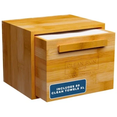 Image de Clean Skin Club Luxe Bamboe Box met Lade &amp; Handdoeken XL, Gezichtsdoekje, Wegwerp Make up Remover Droge Doekjes, Gezichtsreiniger (Bamboe Container Lade)