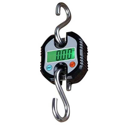 Afbeelding van Rhorawill bagageweegschaal, hangende visweegschaal, tot 150 kg, met lcd display en peelfunctie, 2 afneembare haken, bagageweegschaal voor reizen, vissen, jagen buiten (zwart)