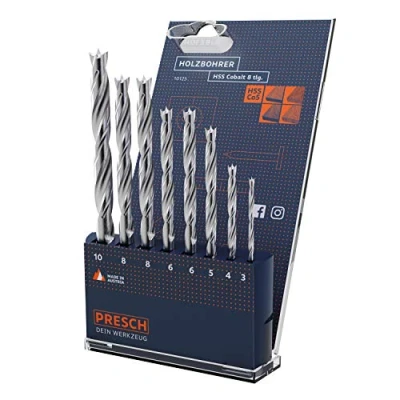 Afbeelding van Presch Set van 8 HSS kobalt houtboren hoogwaardige boor in voor alle houtsoorten professionele spiraalboor met lange houdbaarheid Ø 3 10 mm