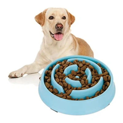 Afbeelding van Relaxdays anti schrokbak voerbak voor honden nat en droog voer slow bowl 400 ml blauw