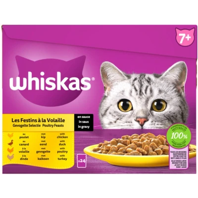 Afbeelding van Whiskas 7+ Gevogelte Selectie In Saus Maaltijdzakjes Multipack Kattenvoer 24x85 g