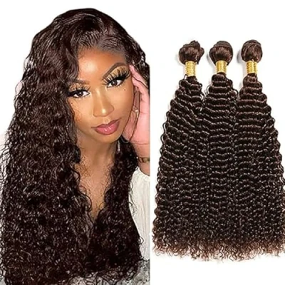 Image de Tuheerst Curly Wave Human Hair Bundles #4 Chocolate Brown Extensions Real Sew in Extension 3 Double Weft Remy Low Shedding for Woman 32 Inch