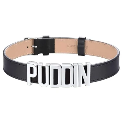 Afbeelding van GOLDCHIC JEWELRY Gepersonaliseerde Naam Lederen Choker voor Vrouwen, Puddin Ketting Punk Rock Gothic Aangepaste Letters Zwarte Kraag Kettingen Cosplay Sieraden, Leer Zink Platina verguld