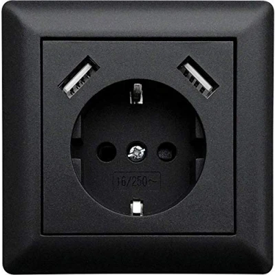 Afbeelding van LEDmaxx USB1002 1 voudig Stopcontact (onderbouw) Met USB, Kinderbeveiliging Zwart