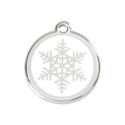 Afbeelding van Snowflake White roestvrijstalen hondenpenning medium/gemiddeld dia. 3 cm RedDingo