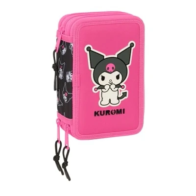 Afbeelding van Driedubbele Pennenzak Kuromi Zwart Fuchsia 12,5 x 19,5 5,5 cm 37 Onderdelen