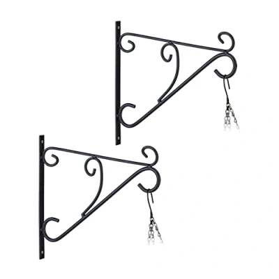 Afbeelding van Relaxdays plantenhaak zwart set van 2 hanging basket haak ijzeren wandhaak planten