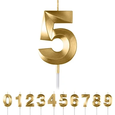 Afbeelding van Verjaardagskaarsen, cijfer 5, goud, 3D, diamant, 0, 1, 2, 3, 4, 6, 7, 8, 9, glitter, taartdecoratie voor bruiloft, verjaardag, bruiloft