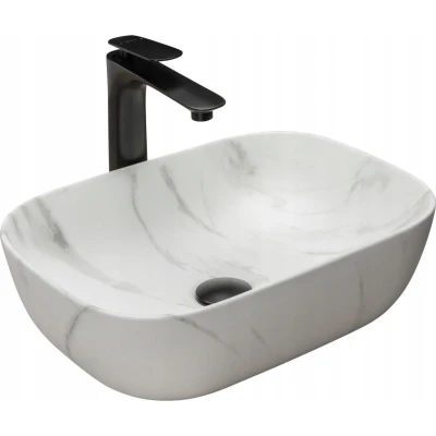 Afbeelding van REA Belinda Opzetwastafel Waskom 46 x 32 12.5 cm Mat Wit Marmerlook