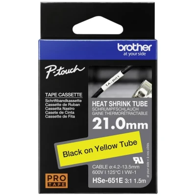 Afbeelding van Brother HSE651E Labeltape krimpkous Tapekleur: Geel Tekstkleur: Zwart 21 mm 1.5 m