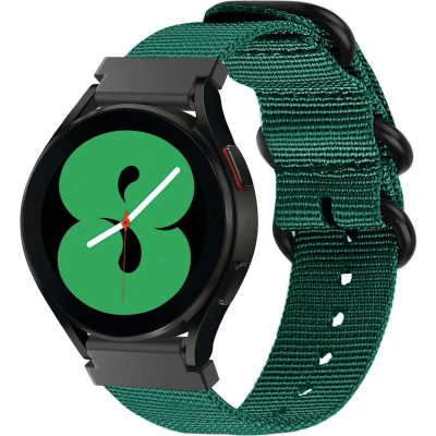 Afbeelding van iMoshion Nylon 20 mm bandje Geschikt voor Samsung Galaxy Watch 6 (Classic) / 5 (Pro) 4 3 Garmin Venu 2 plus Sq Forerunner 245 55 Donkergroen