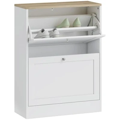 Afbeelding van HOMCOM schoenenkast, 12 paar, smalle modern halmeubel met 2 opklapbare laden en verstelbare planken, voor hal entree, 60 x 24 80 cm, wit
