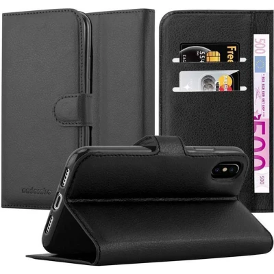 Afbeelding van Cadorabo Hoesje geschikt voor Apple iPhone XS MAX in PHANTOM ZWART Beschermhoes met magnetische sluiting, standfunctie en kaartvakje Book Case Cover Etui