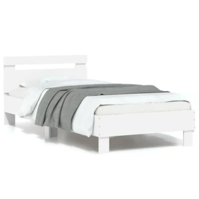 Image de vidaXL Cadre de lit avec tête et lumières LED blanc 90x200 cm