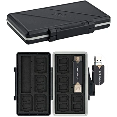 Afbeelding van JJC 25 waterdichte geheugenkaartsleuven met USB 3.0 kaartlezer voor 16 micro SD SDXC SDHC kaarten + 8 geheugenkaarten, draagtas
