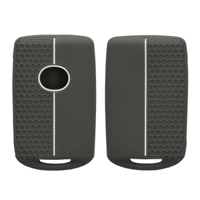 Afbeelding van kwmobile autosleutel hoesje geschikt voor Mazda 3 Knoppen CX30 CX50 CX60 CX90 MX 30 hoes Siliconen behuizing Auto sleutel case met honingraat Sleuteletui in grijs / wit