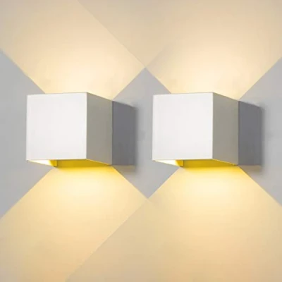Afbeelding van 2 stuks LED buitenwandlamp wandlamp binnen modern wit 6W 3000K warm IP65 waterdicht vierkante wandlampen aluminium op en beneden verstelbaar ontwerp, eenvoudig te installeren