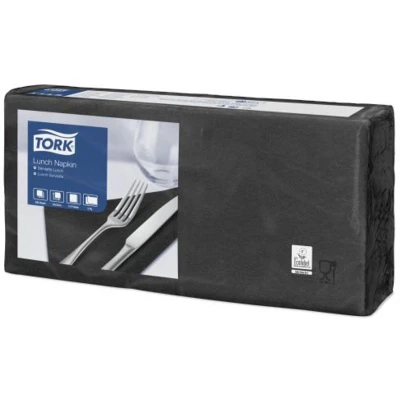 Afbeelding van Tork Lunchservet 33x33cm 2 laags 1/4 vouw 10x200 zwart