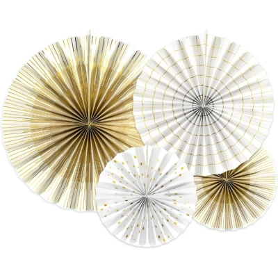 Afbeelding van PARTYDECO 4 decoratieve rozetten van wit en goudpapier 23, 32, 40 cm