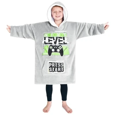 Afbeelding van CityComfort Kindertrui, oversized, fleece, voor kinderen en jongeren., Grijs/Groen