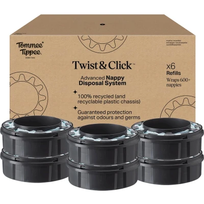 Afbeelding van Tommee Tippee Twist &amp; Click Milieuvriendelijke Luieremmer Navulling duurzaam geproduceerde Greenfilm 6 stuks