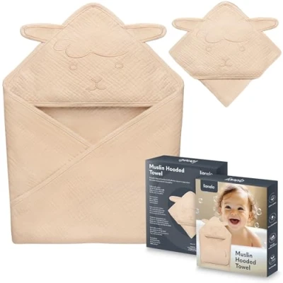Afbeelding van Lionelo Muslin Hooded Baby Towel 100% katoenen mousseline Geen irritatie Praktisch formaat