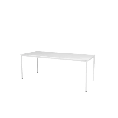 Afbeelding van Domino Basic bureautafel, vaste hoogte met 200x80cm licht grijs 25mm blad en wit (RAL9010) 4 poot frame